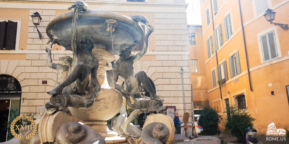The Turtle Fountain in the Jewish district in Rome, Italy