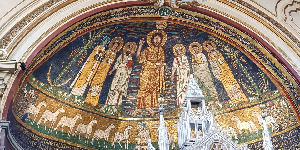 Mosaico del siglo IX en la Basílica de Santa Cecilia en Trastevere