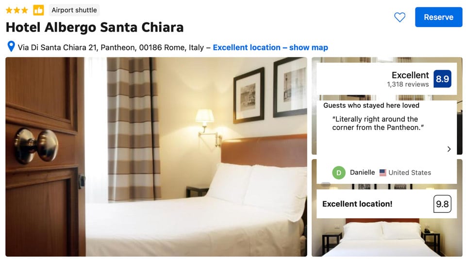 Albergo Santa Chiara hotel near the Pantheon