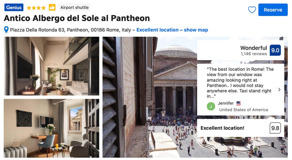 Antico Albergo del Sole best hotel in Rome with the view of Pantheon