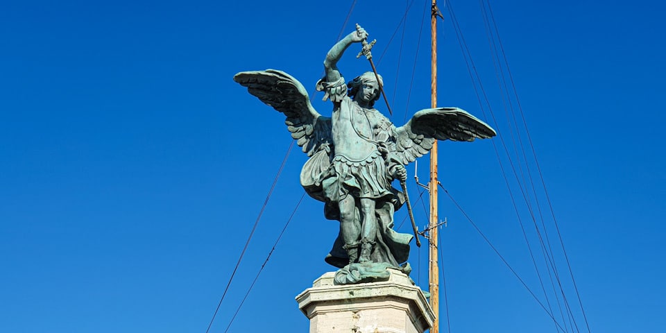 Bronze statue of the Archangel Michael on top of Castel Sant'Angelo Rome