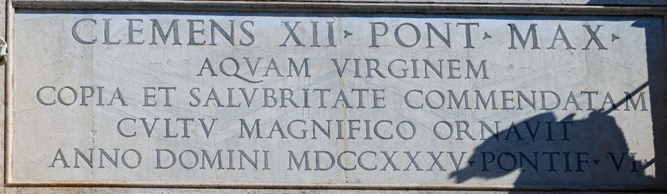 CLEMENS XII PONT. MAX Latin inscription Facade Trevi Fountain