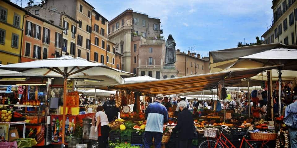 Campo dei Fiori food market in Rome