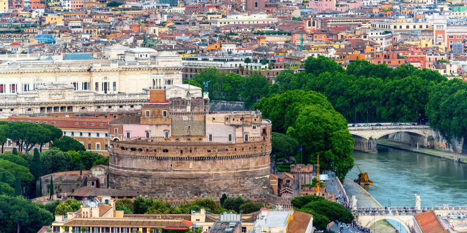 Castel St Angelo in Rome drone air view