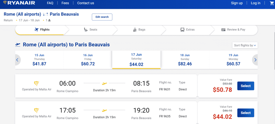 Cheap flights from Paris to Rome