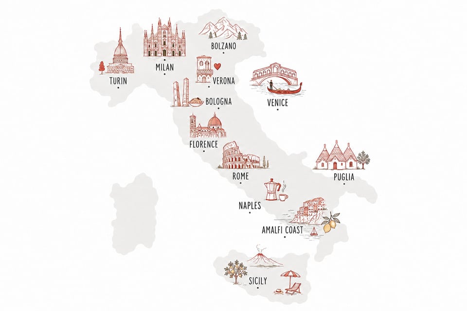 Cities served by Italo high speed trains in Italy
