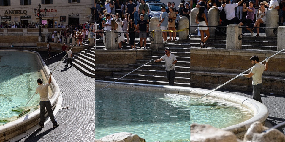 Cleaning the Trevi Fountain and Collecting Coins