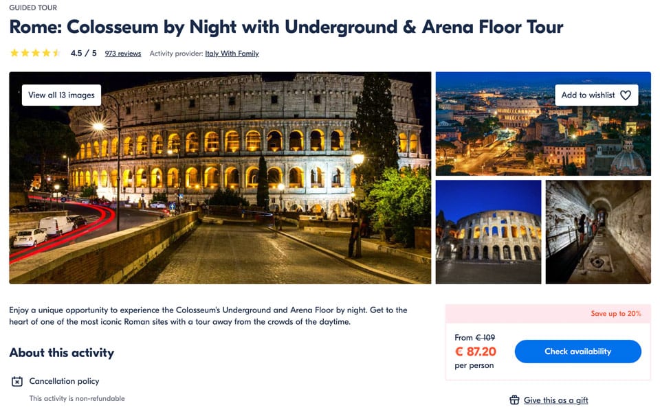 Colosseum by Night with Underground & Arena Floor Tour