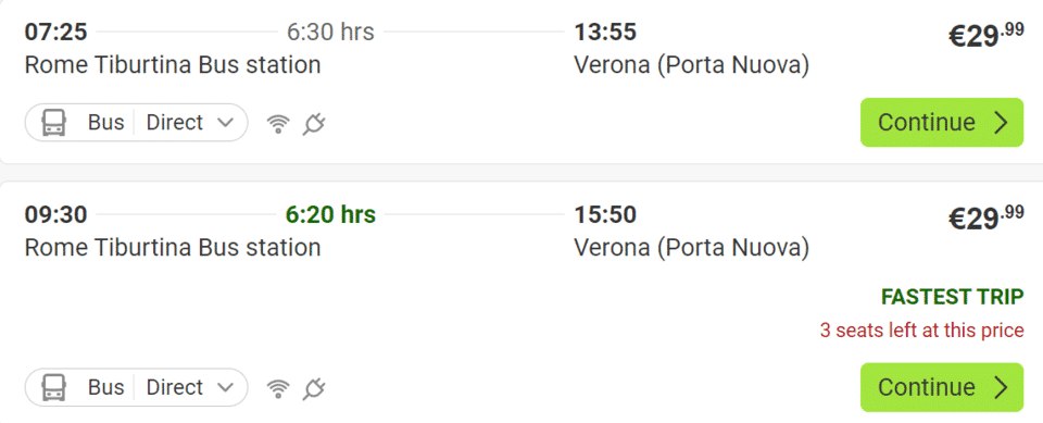 FlixBus from Rome to Verona