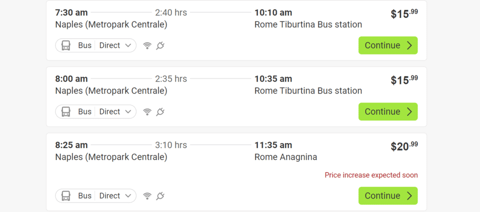 FlixBus schedule from Naples to Rome