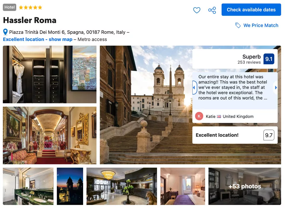 Hassler Roma – Most Luxurious and Iconic Hotel near Spanish Steps in Rome