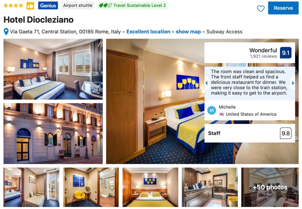 Hotel Diocleziano near Termini Station