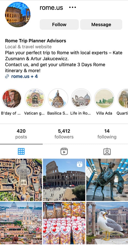 Open Instagram Rome Trip Planner Advisor