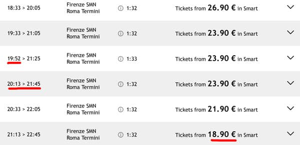 Horario de trenes de Florencia a Roma