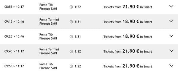 Horario de trenes de Roma a Florencia