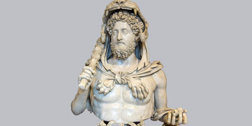 Marble bust of Roman Emperor Commodus as Hercules in the Capitoline Museum Rome