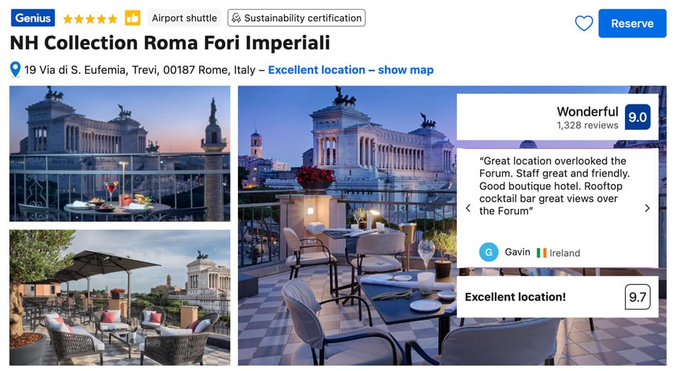 NH Collection Roma Fori Imperiali best hotel in Rome with the view of Imperial Forums and Piazza Venezia