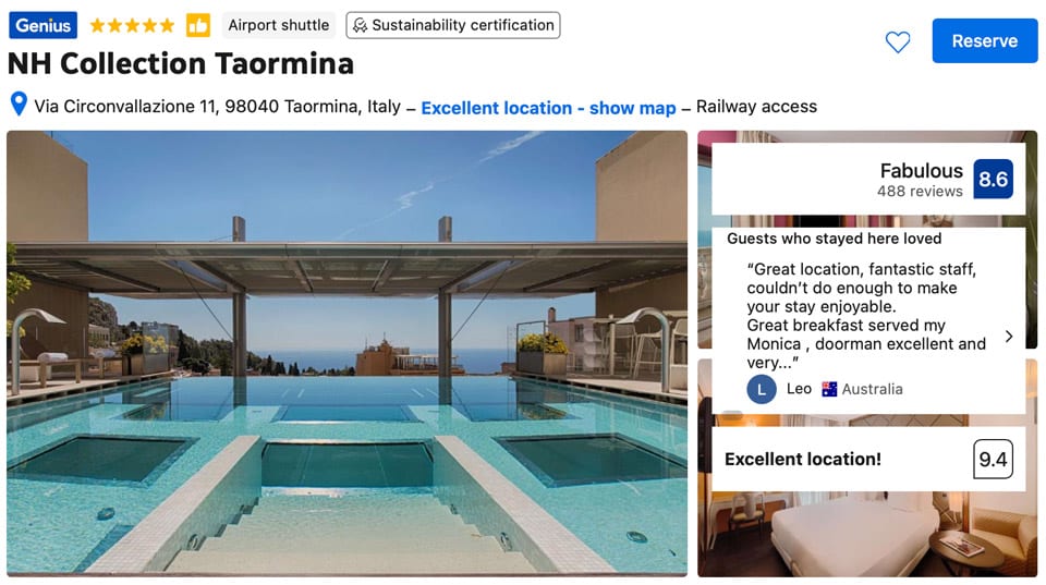 NH Collection Taormina, hotel cinco estrellas con excelentes reseñas