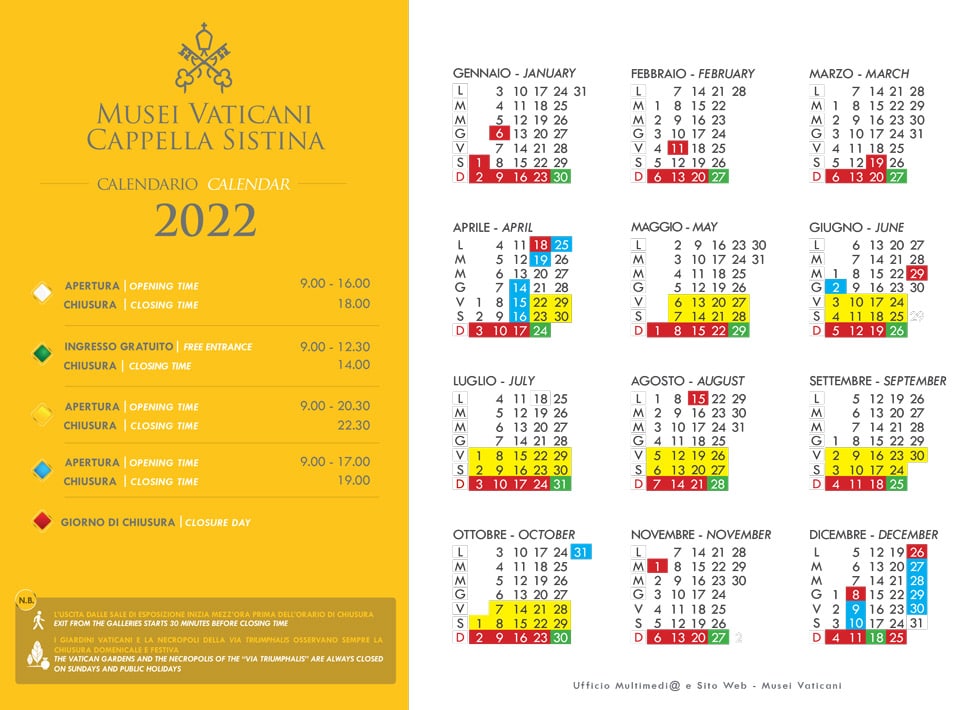 The Vatican Museums Opening Hours 2022 Calendar