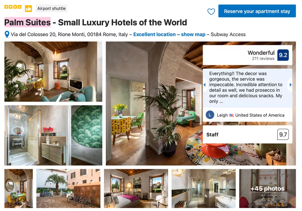 Palm Suites Hotel near Roman Forum in Rome