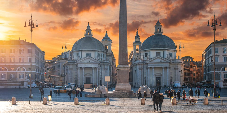 Piazza del Popolo and twim churches in Rome, Italy
