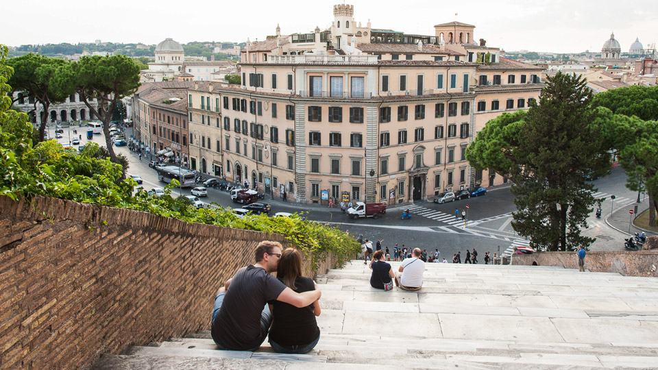 Vista panorámica de Roma desde las escalinatas de Aracoeli