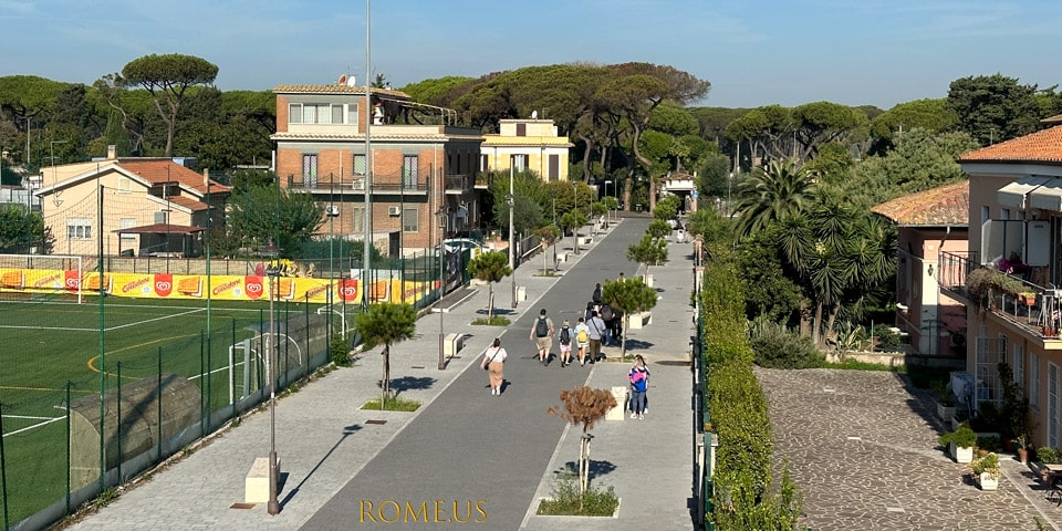 view from the bridge to the road to Ostia Antica
