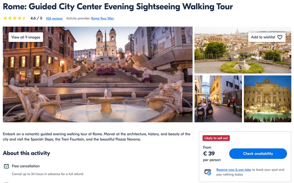 Spanish Steps Rome Guided City Center Evening Sightseeing Walking Tour
