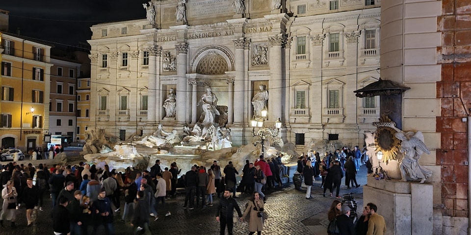 The Trevi Fountain Today crowd of tourists