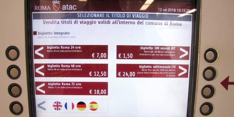 self-service ticket machine in Rome