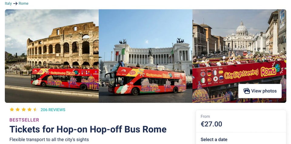Tickets for Hop-on Hop-off Bus Rome