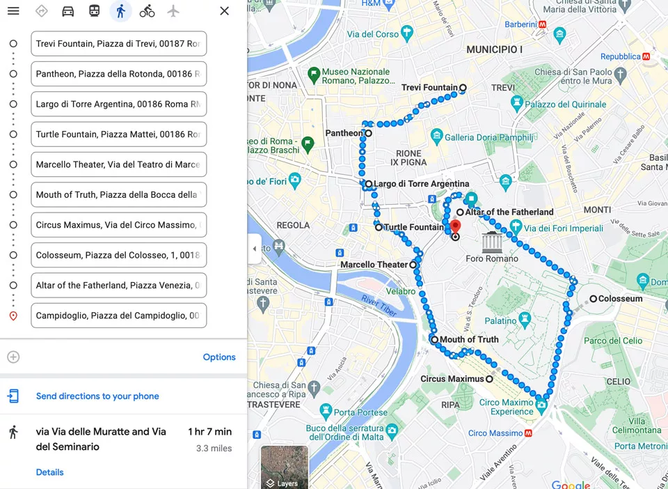 Sightseeing Route from Spanish Steps to Сolosseum