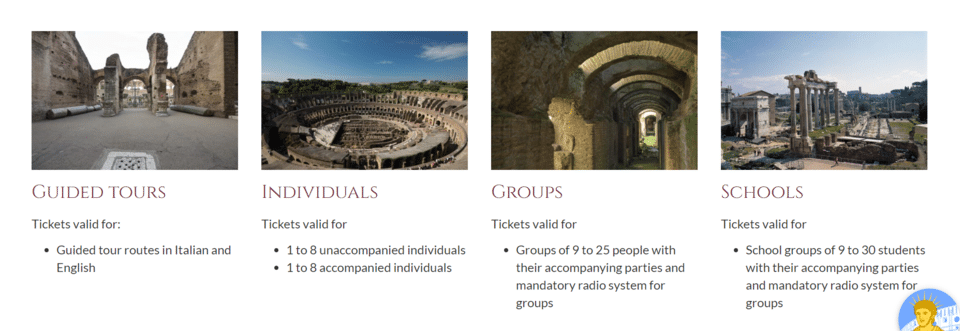 Types of tickets to the Colosseum
