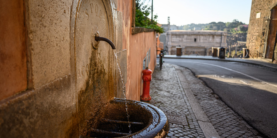 a free drinking fountain on Capitoline Hill in Rome