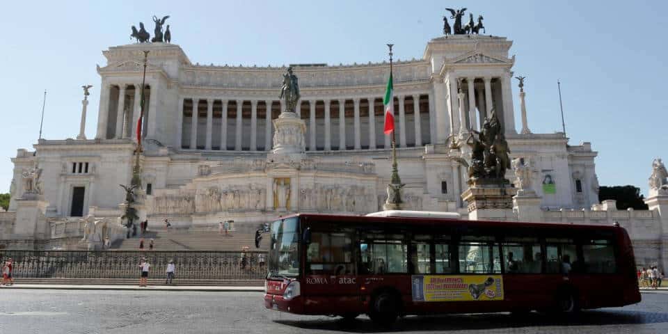Public bus in Rome on Piazza Venezia