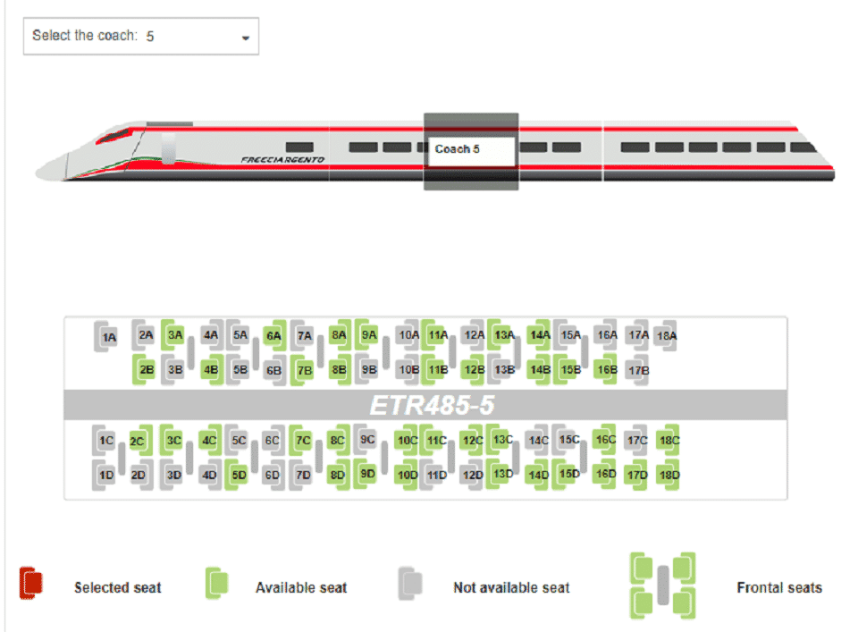 Choose your seats in a coach while buying tickets Trenitalia online