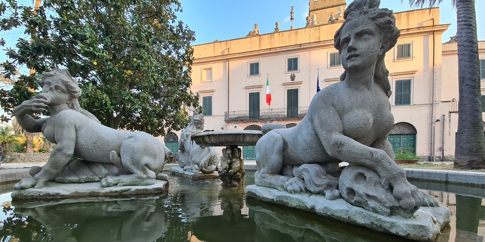 Fontana delle Sfingi in front of Casino Barberini at Villa Sciarra in Rome