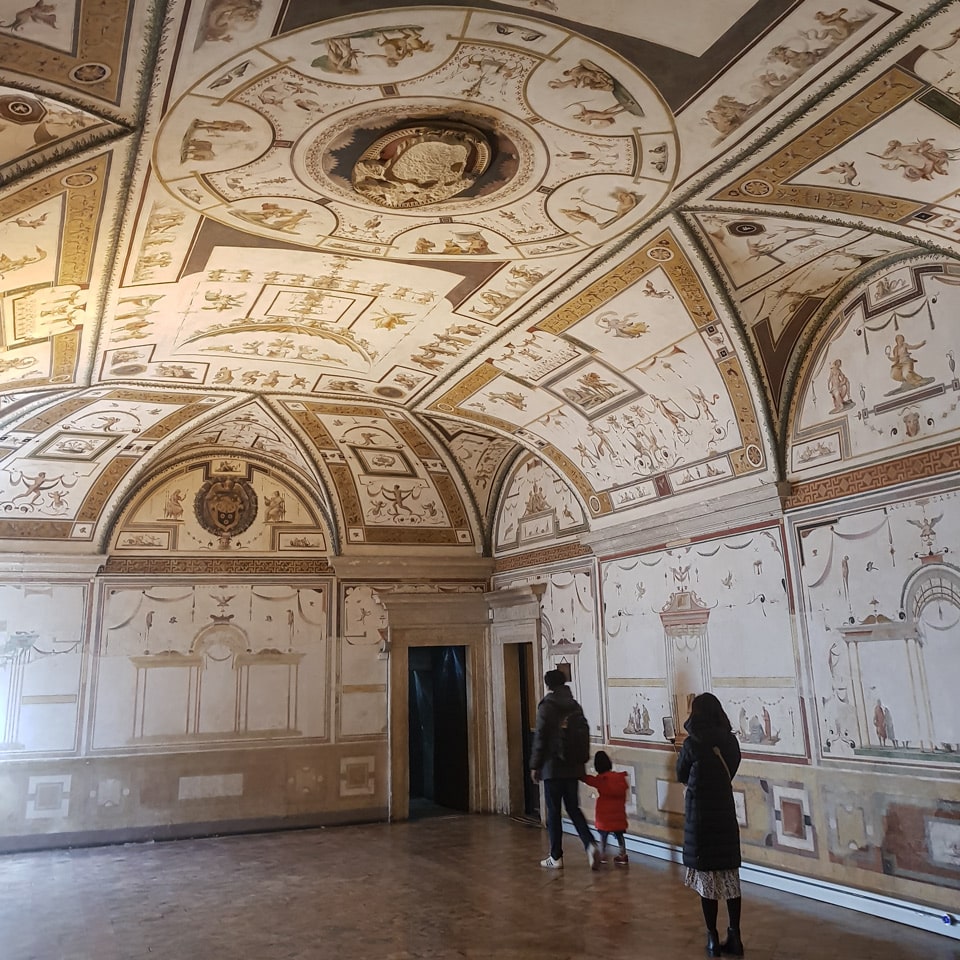 Papal apartment hall with grotesque decoration and a vaulted ceiling inside Castel Sant'Angelo, Rome
