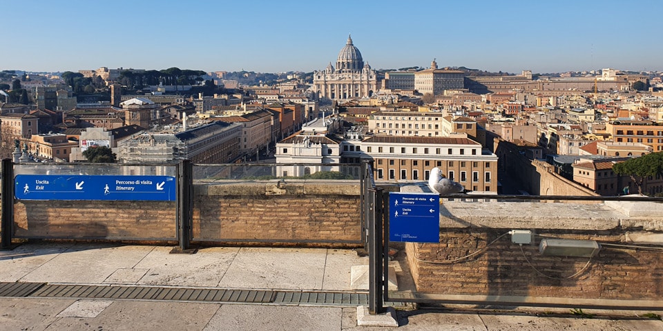 View of St. Peter's Basilica dome from the terrace of Castel Sant'Angelo, Rome