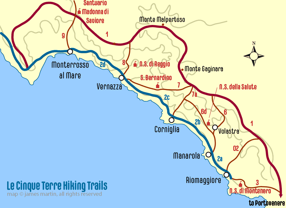 cinque terre italien karta Terre cinque map train rome trail hiking