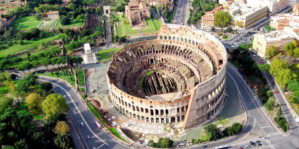 The Colosseum in Rome drone view