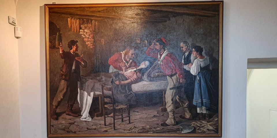 Painting of Giuseppe Garibaldi beside the dying Anita in the Museum of the Roman Republic