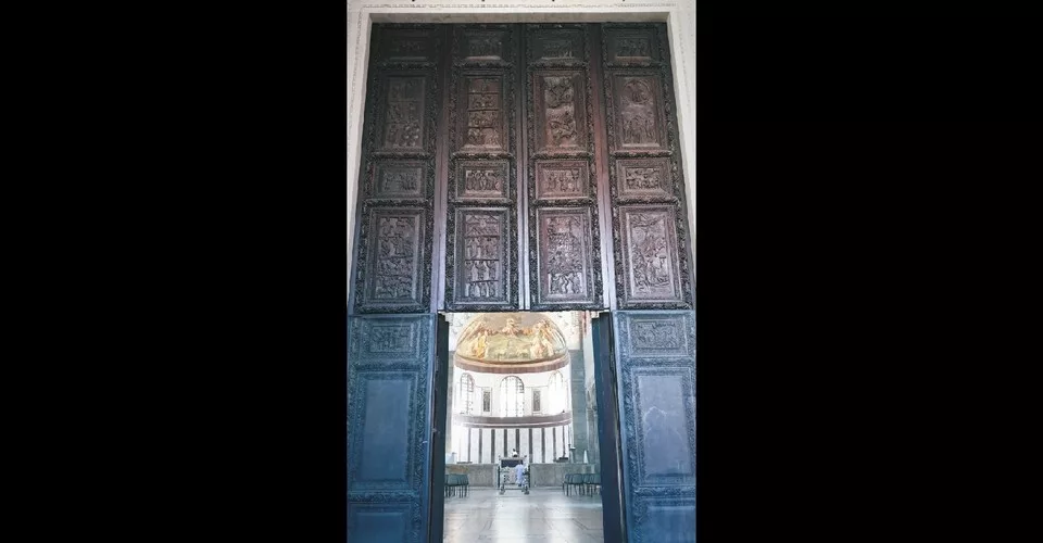 wooden door in santa sabina church