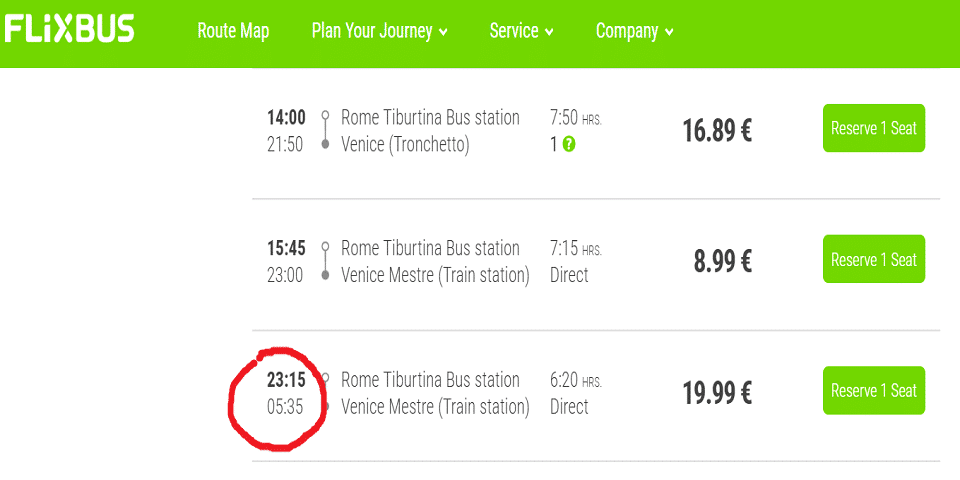 night flixbus from rome to venice