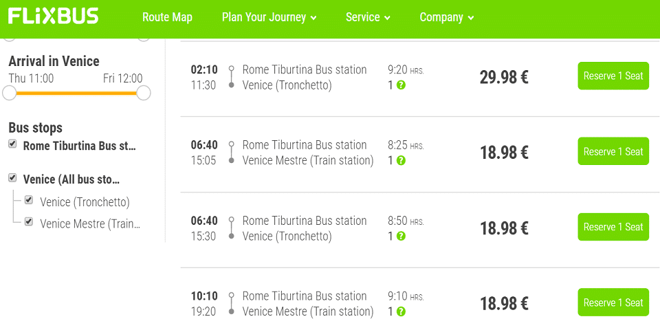 flixbus from rome to venice