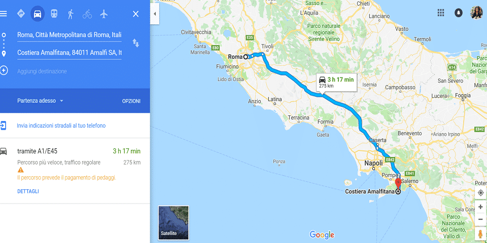 from rome to amalfi by car