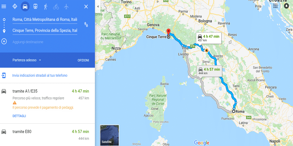 from rome to cinque terre by car