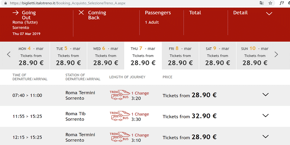 from Rome to Positano by train schedule and ticket prices