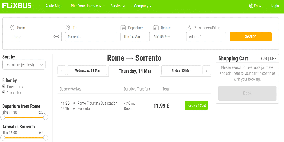 from Rome to Sorrento by bus schedule ticket prices