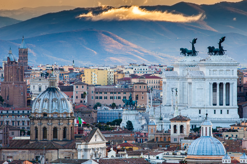 View from the Janiculum hill toward the Vittoriano and the equestrian statue of King Victor Emmanuel II — the other great equestrian monument Emilio Gallori helped complete, Rome View from the Janiculum hill toward the Vittoriano and the equestrian statue of King Victor Emmanuel II — the other great equestrian monument Emilio Gallori helped complete, Rome
